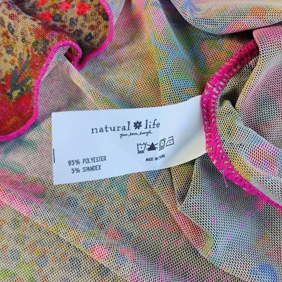 Natural Life Devon Mesh Short Sleeve Top Womens Large Multicolor Floral Hippie - Picture 6 of 9